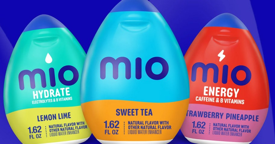 three bottles of MiO Liquid Water Enhancers