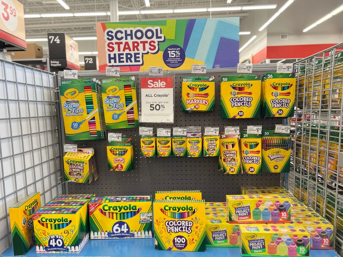 a display of Crayola products