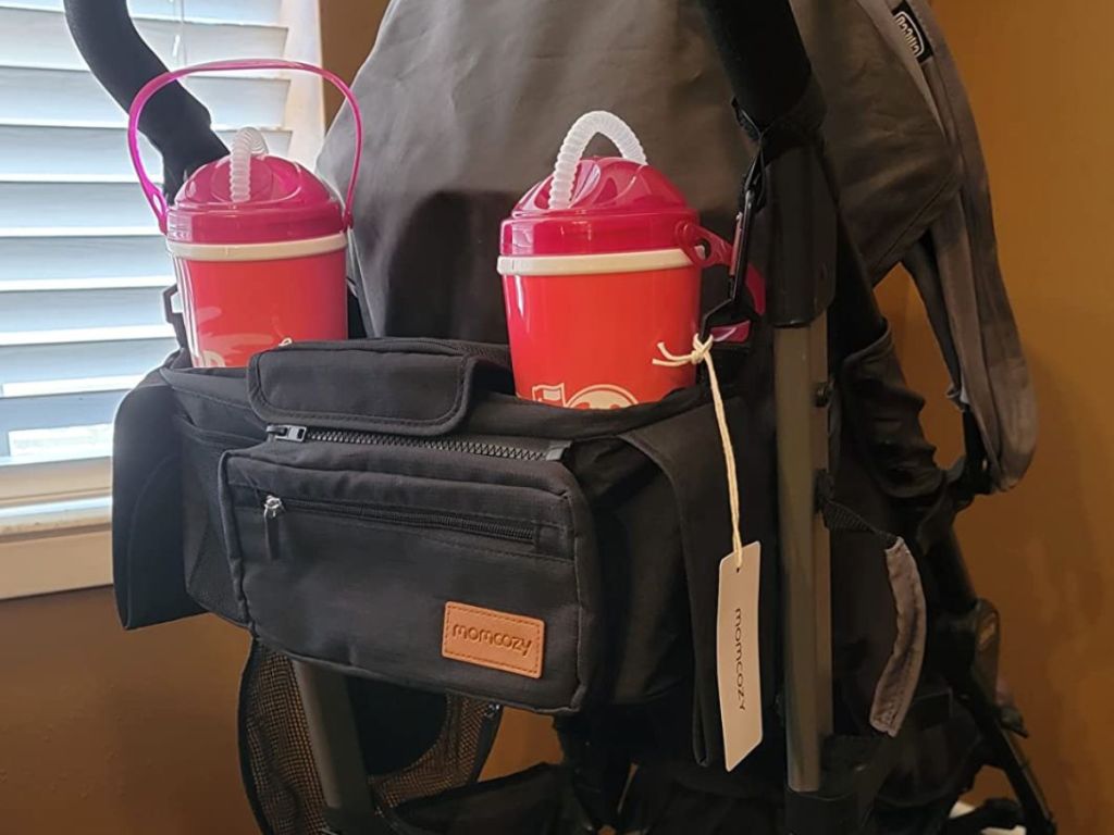 Stroller organizer with two large cups in it