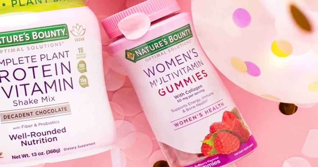 pink bottle of Nature's Bounty Women's Multivitamin Gummies with confetti