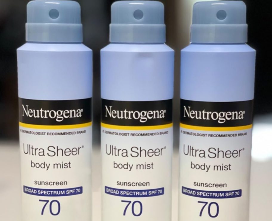 3 bottles of Neutrogena Ultra Sheer Sunscreen Spray