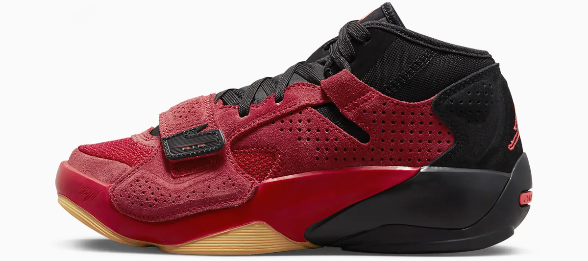 black and red low top basketball shoe