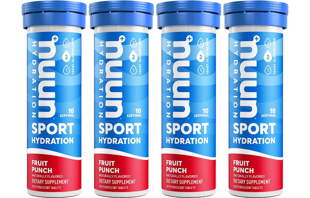 four tubes of fruit punch flavor nuun hydration tablets