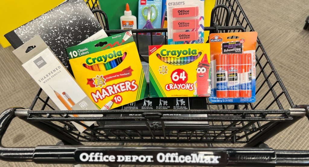 Office Depot school supplies sale in cart