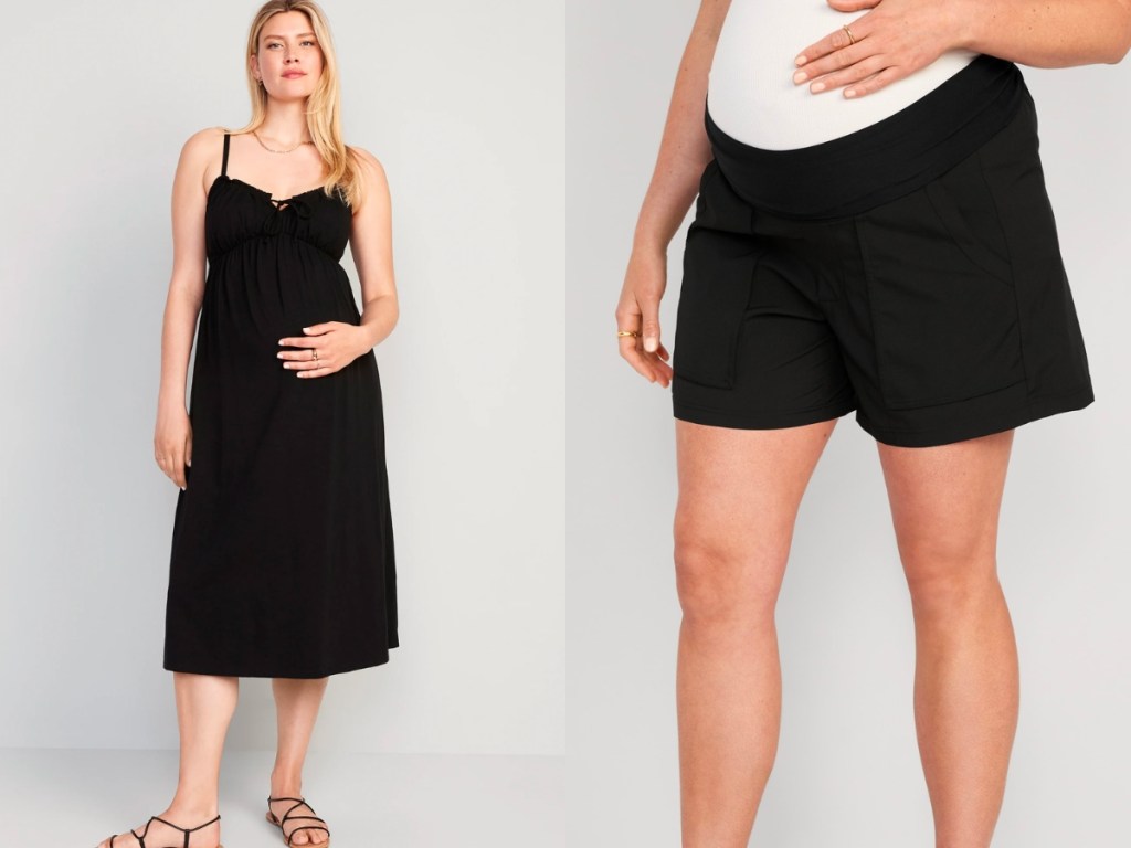 old navy maternity fit and flare dress and cargo shorts