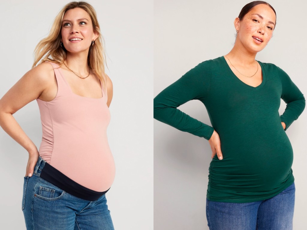 old navy maternity bodysuit and long sleeve shirt