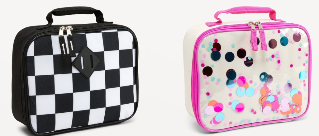 Old navy lunch bags in checkered and confetti