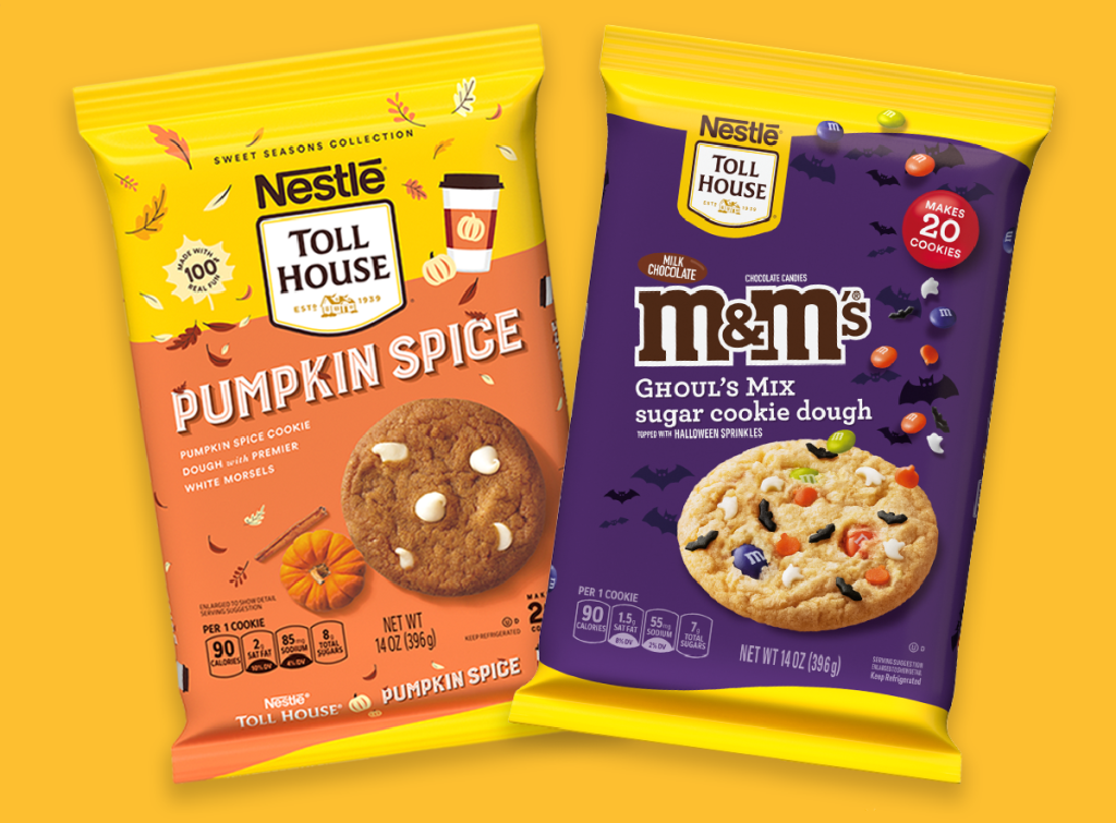New food products coming to walmart include the pumpkin spice and m&M ghouls mix cookie doughs shown here