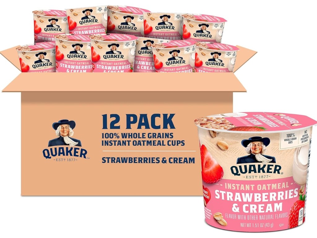 Quaker Instant Oatmeal Cups Strawberries & Cream 12-Pack