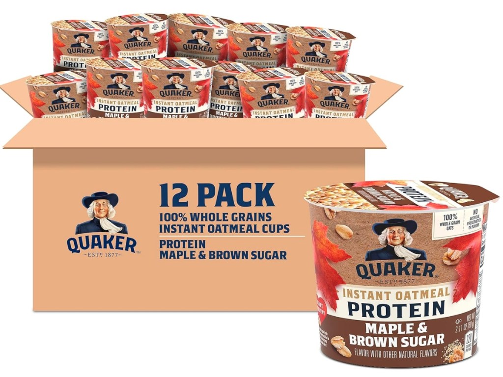 Quaker Instant Oatmeal Cups Protein Maple Brown Sugar 12-Pack