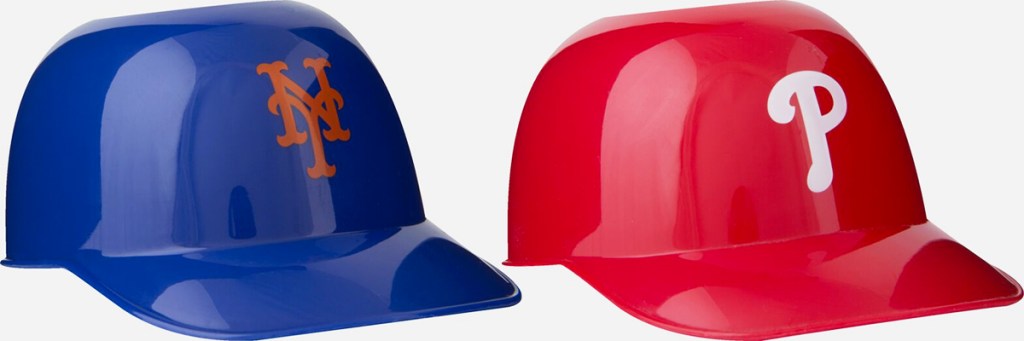 mets and philly's plastic baseball helmets