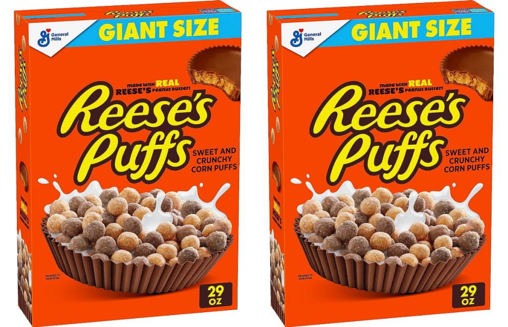 two boxes of reese's puffs cereal