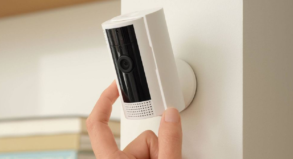 Ring - Indoor Plug-In 1080p Security Camera displayed on wall