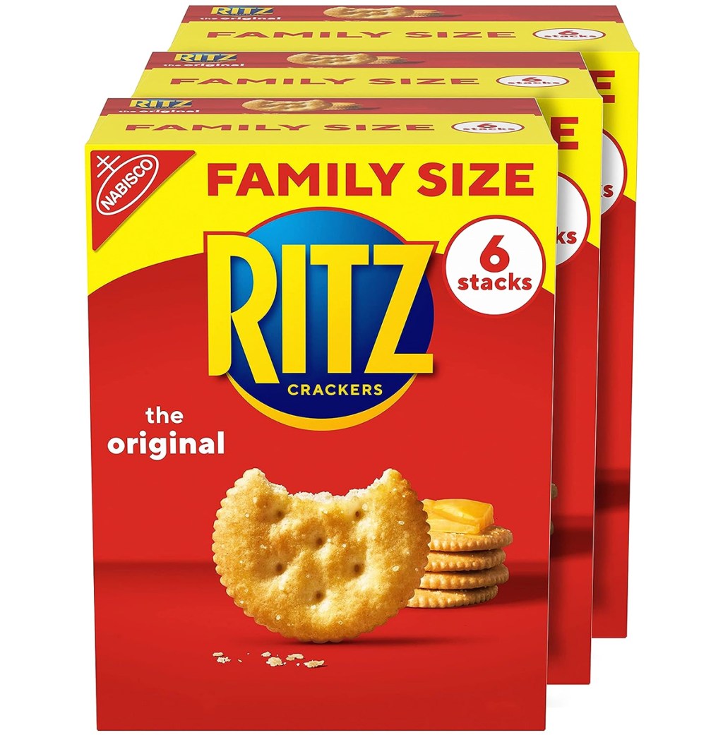 three family size boxes of ritz crackers
