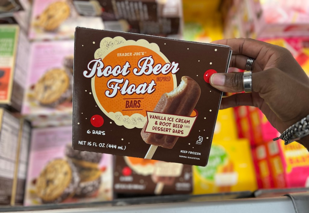 Hand holding Trader Joe's Root Beer Float Bars