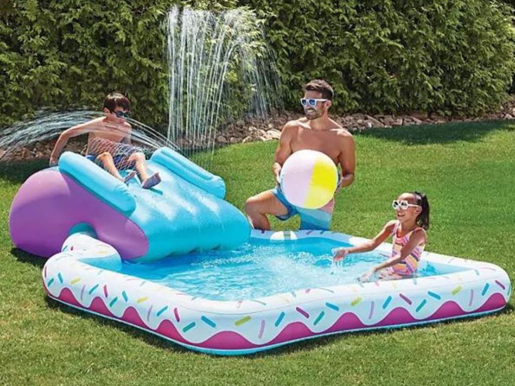 Member's Mark Donuit novelty pool with two kids and a man in it