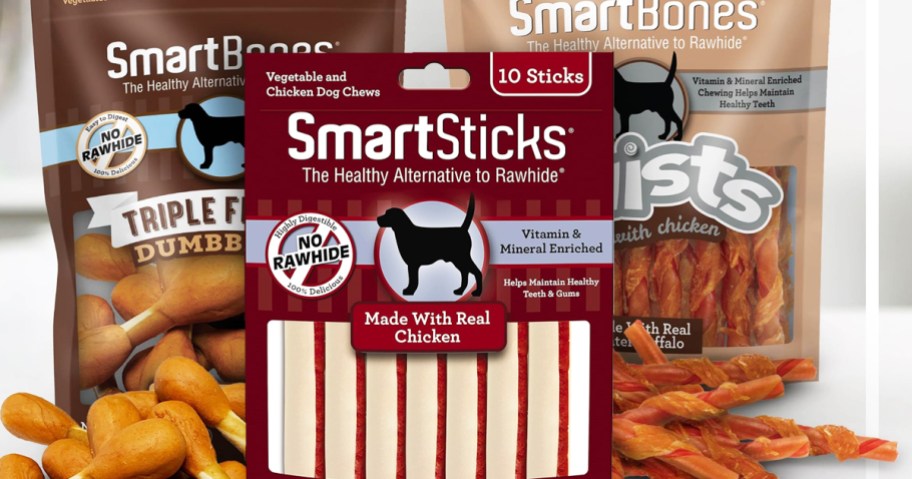 multiple packages of SmartBone dog treats