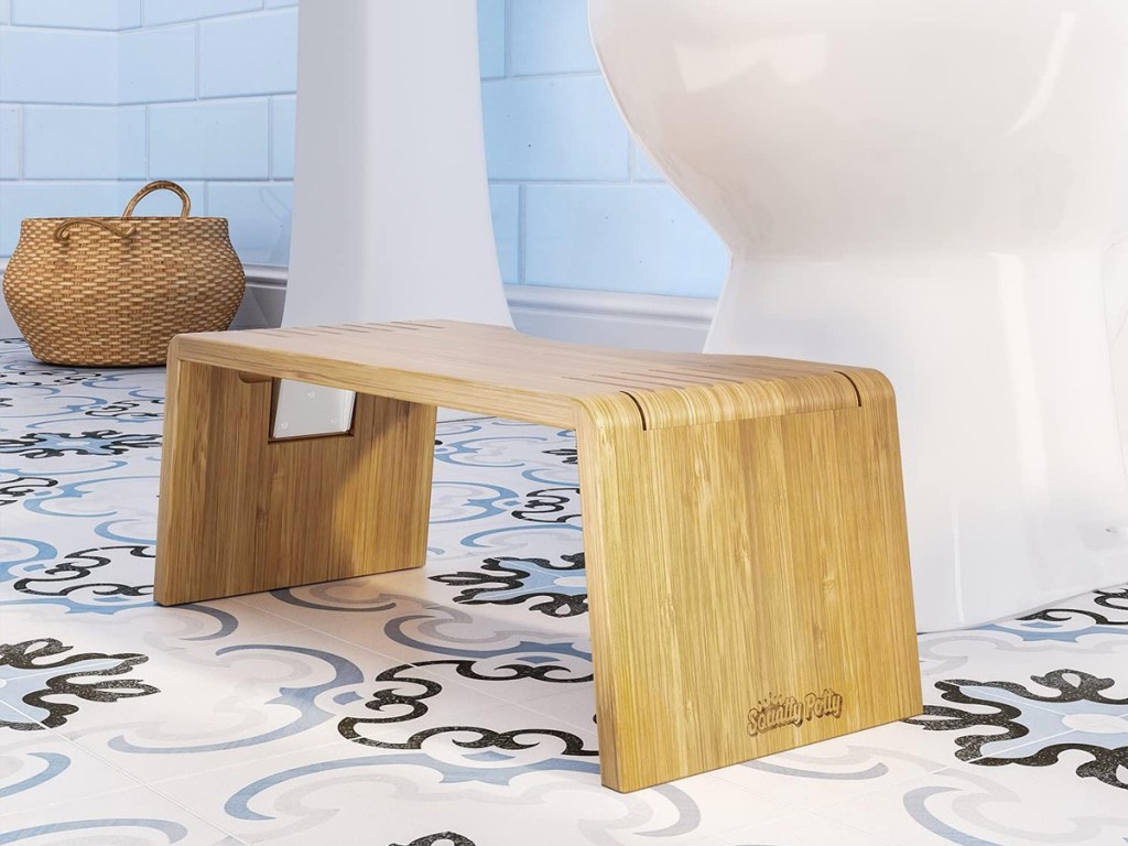 bamboo squatty potty in front of toilet