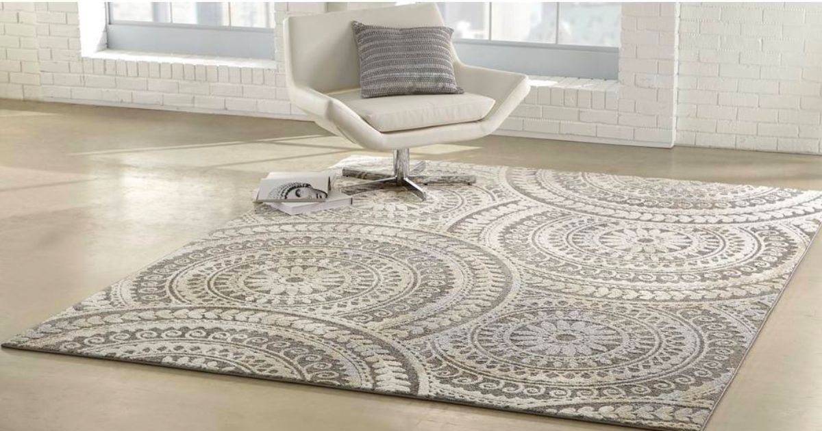 Style Well Spiral Gray 7 ft. x 9 ft. Geometric Medallion Area Rug