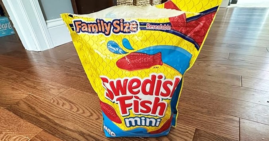 large yellow bag of Swedish Fish Mini candies