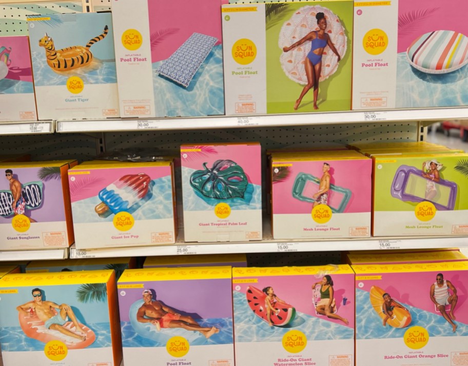 A store shelf with the best target pool floats for 2024
