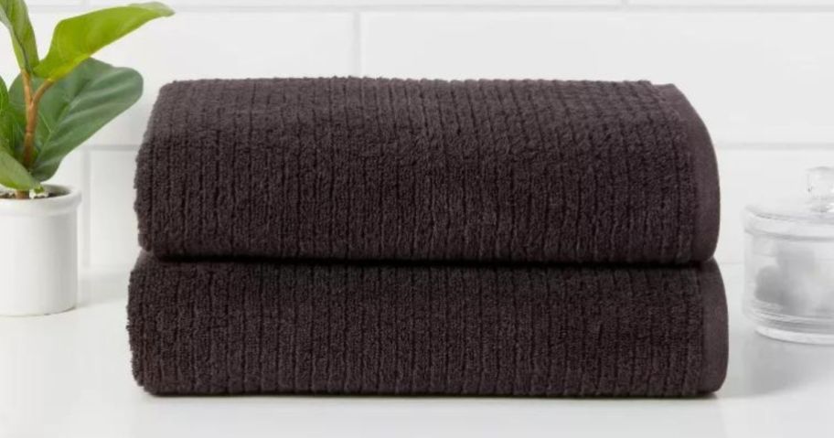 Two folded Threshold Quick Dry bath towels at Target