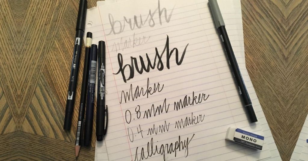 paper with various writings on it using the Tombow Beginner Brush Letter Set