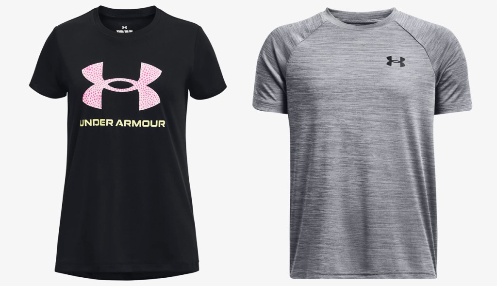 black and grey under armour tops
