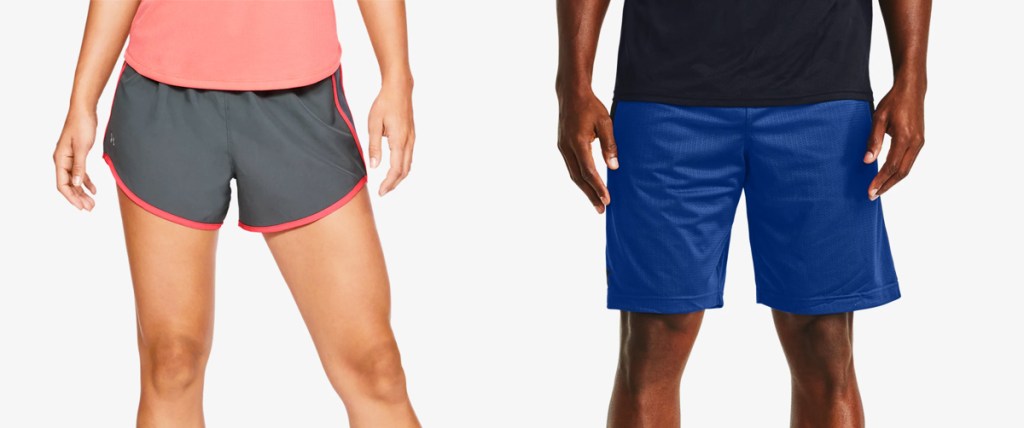 woman and man in under armour shorts