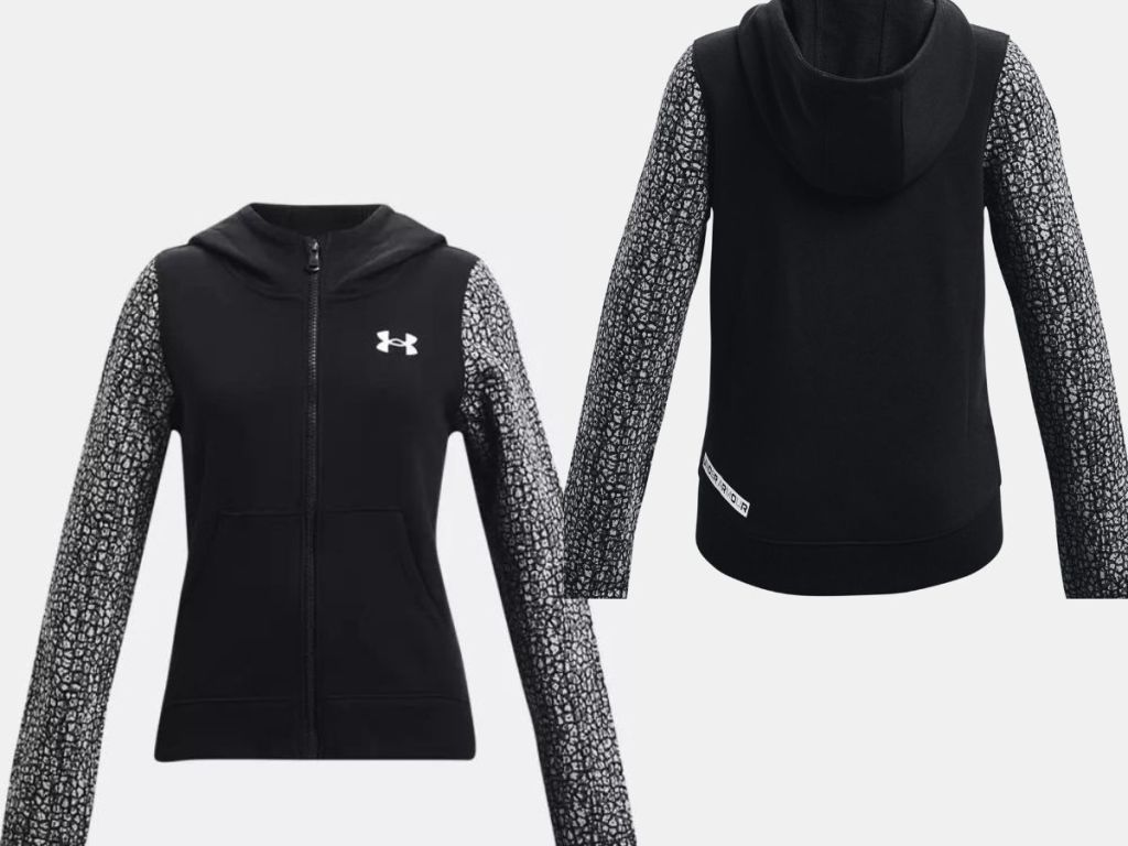 Stock image of front and back of an under armour girls hoodie