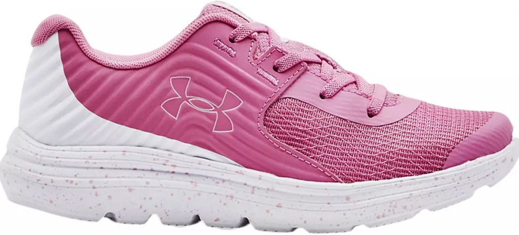 pink and white under armour running shoe