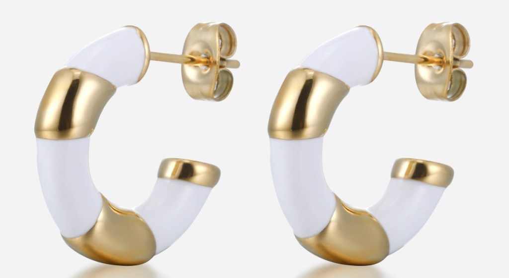 Victoria Emerson Vanessa Hoop Earrings in gold and white