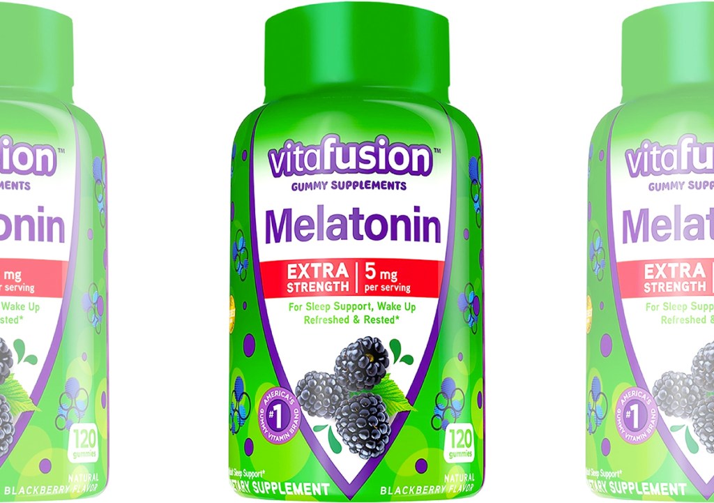 green bottles of Vitafusion Extra Strength Melatonin Gummies