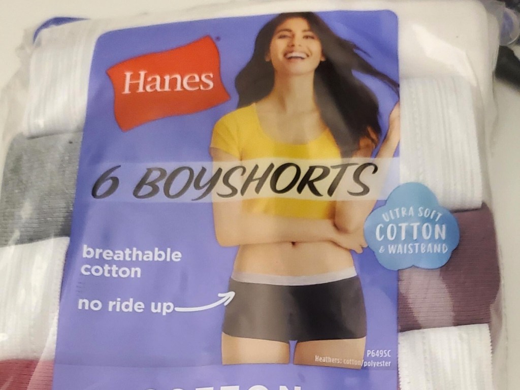 a pack of Hanes boyshort underwear
