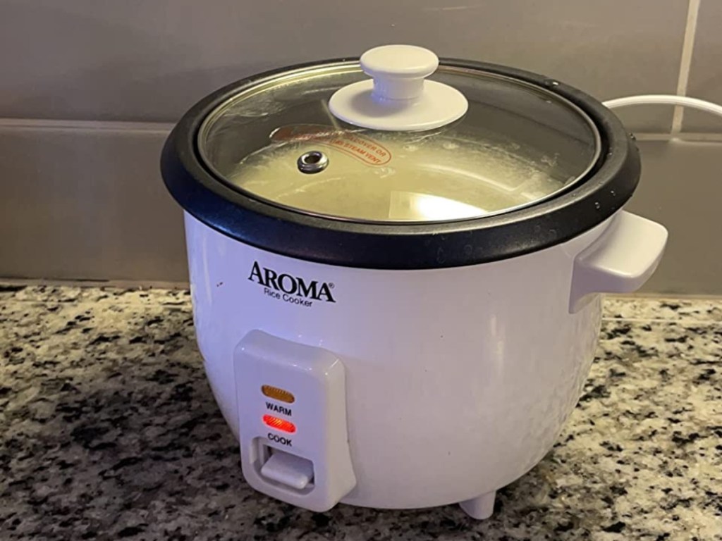 white rice cooker on counter