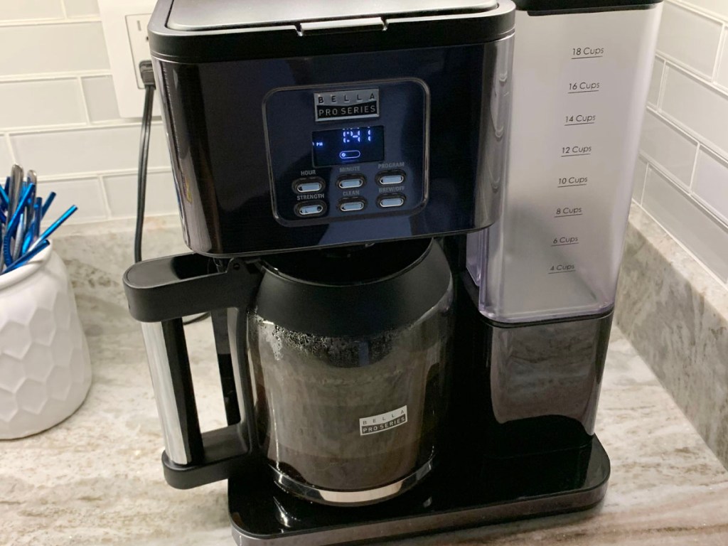 black bella coffee maker on counter