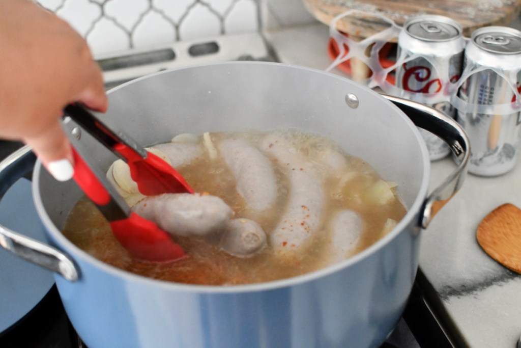 boiling beer brats before grilling