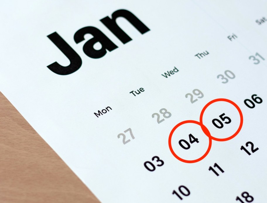 january calendar with dates circled in red