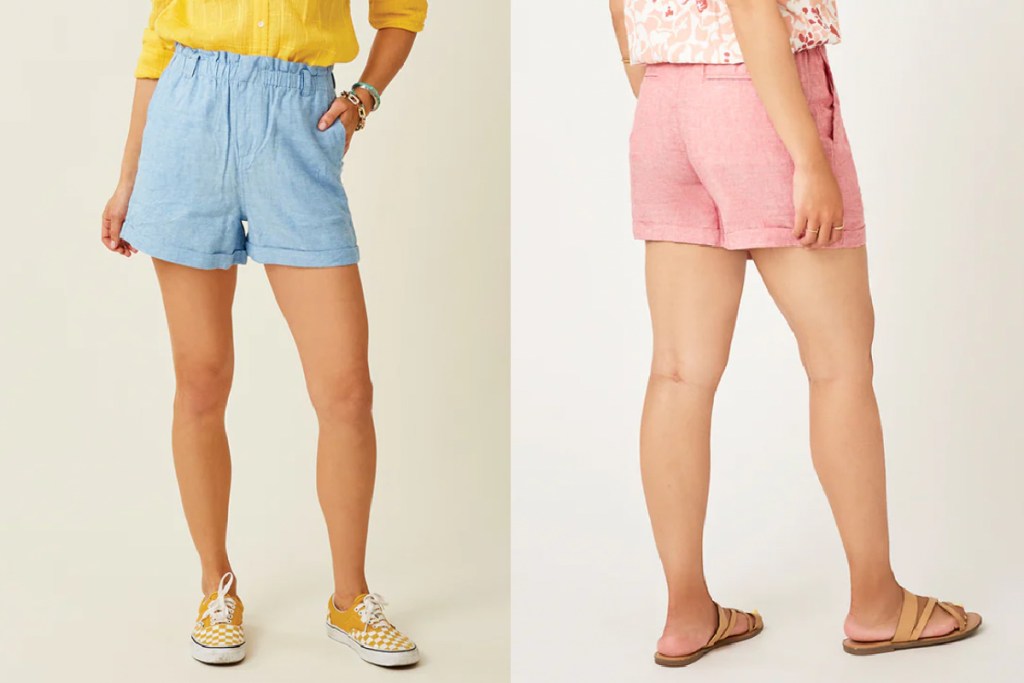 chambray or light pink shorts
