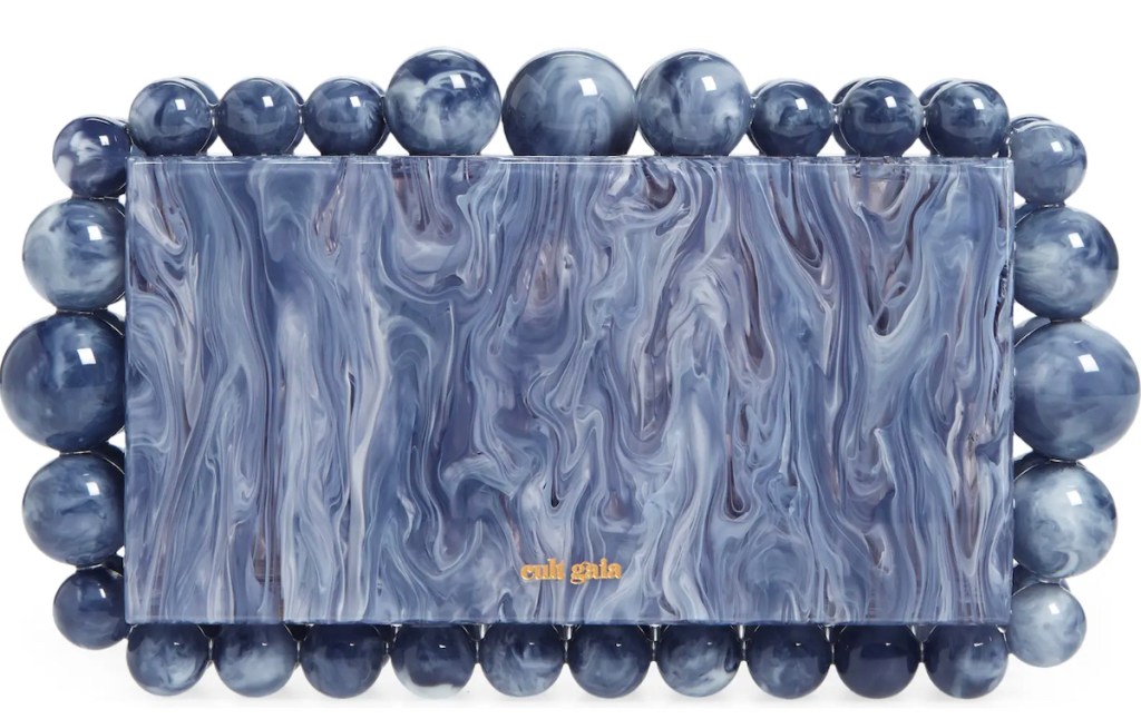 stock photo of marble blue acrylic statement clutch