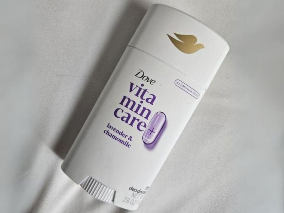 dove vitamincare deodorant on white sheet