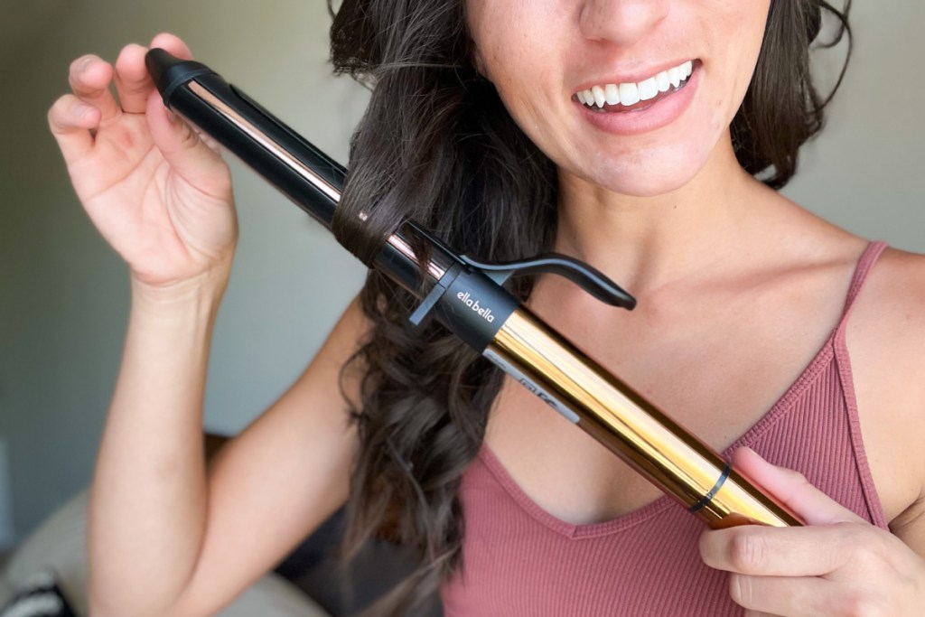 curling iron in hair