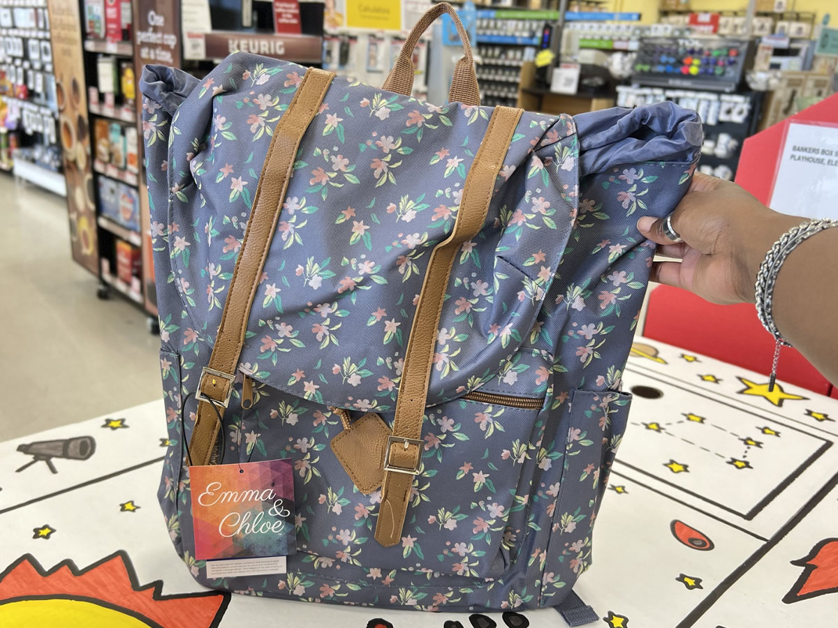 navy blue floral backpack