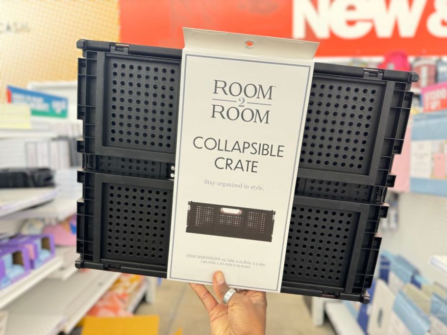 Large Collapsible Storage Crate being held by hand in store
