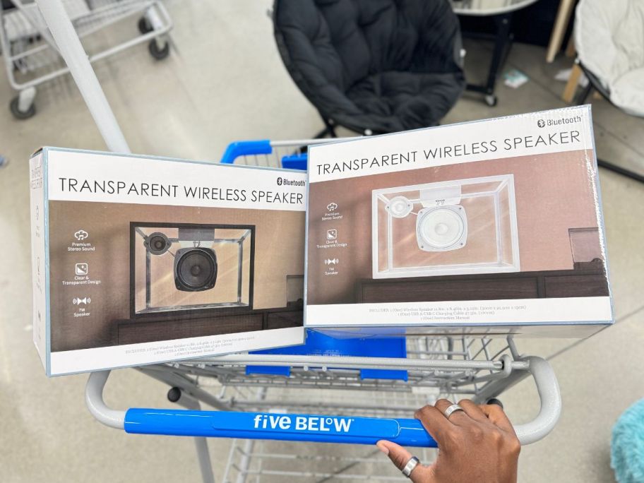 Transparent Wireless Speakers in cart in store