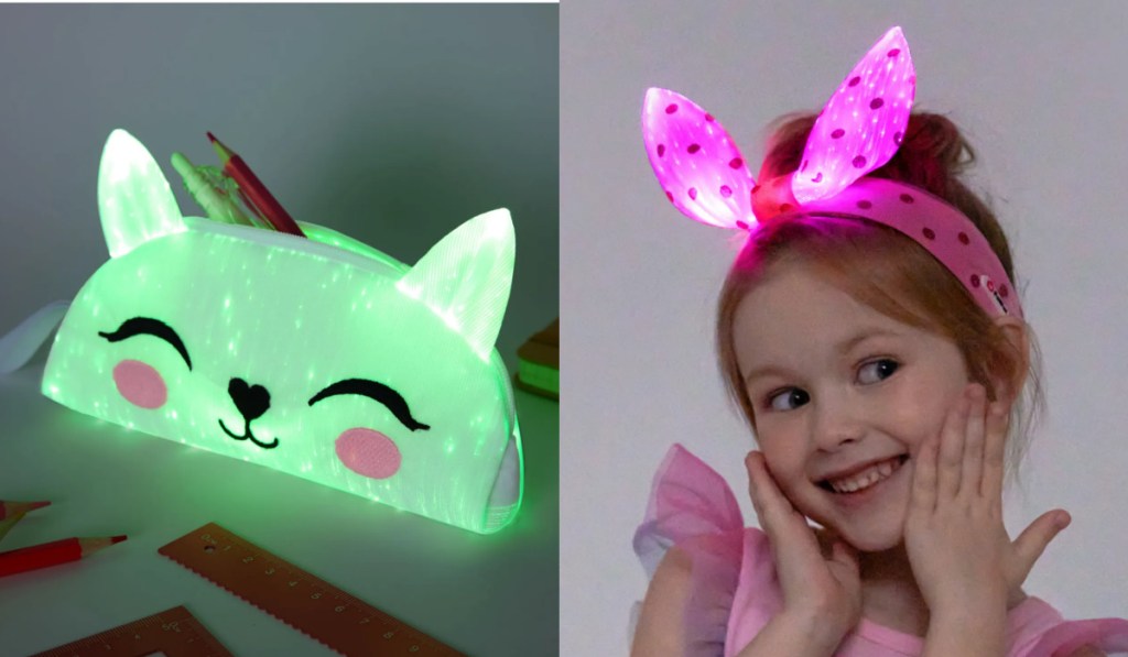 light up cat pencil case and headband