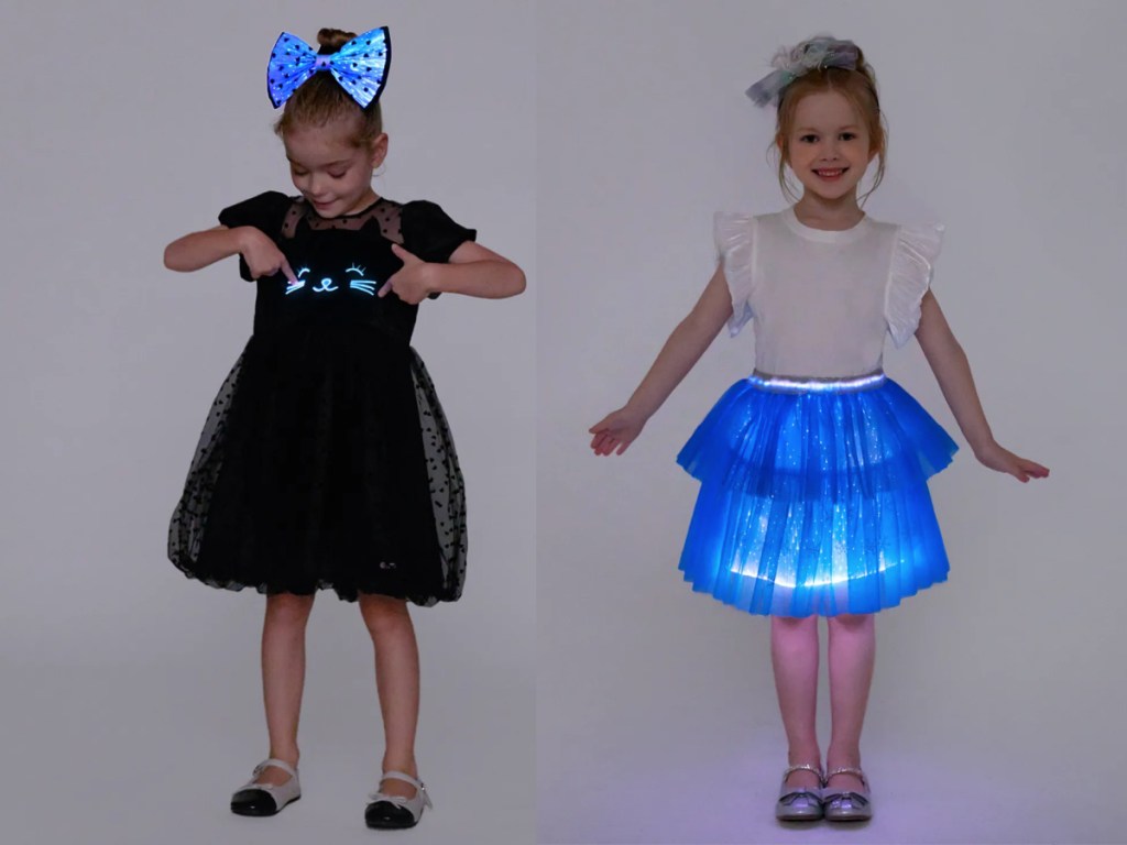light up cat dress and blue skirt