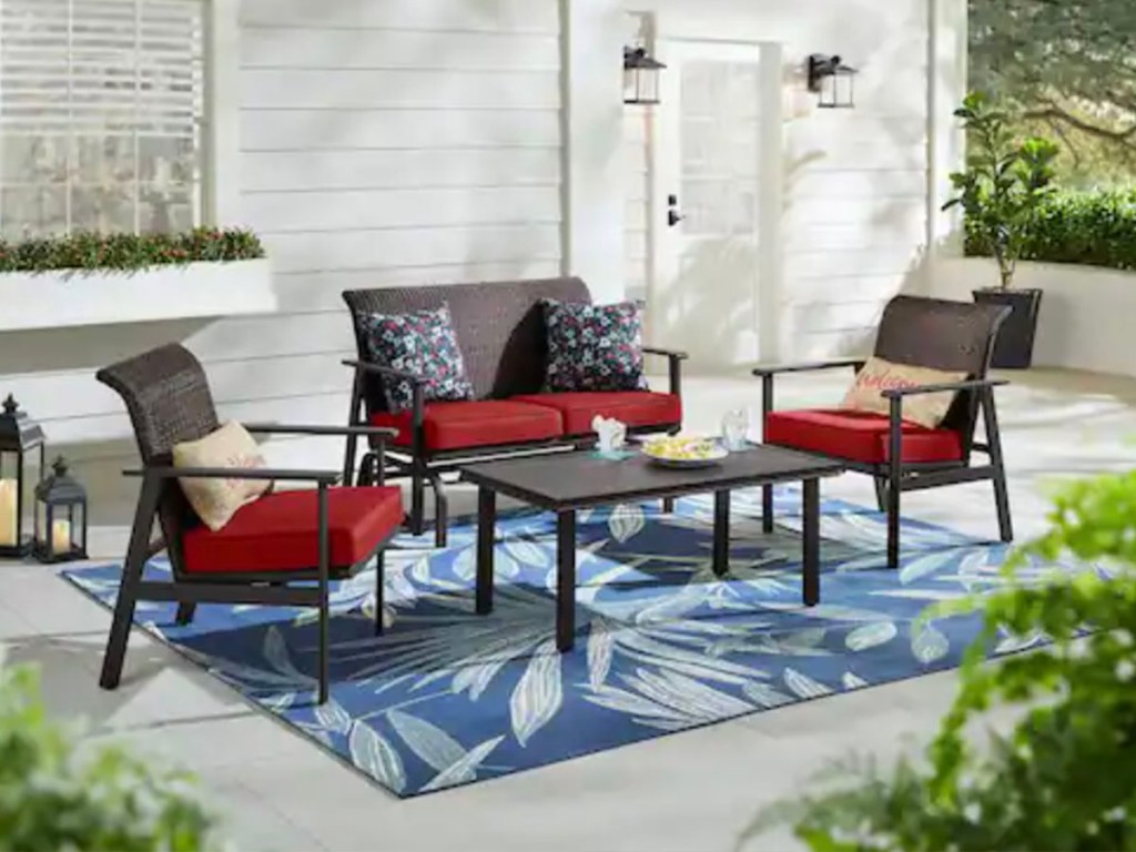 red and brown patio seating set