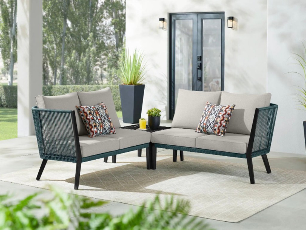 beige and brown patio seating set