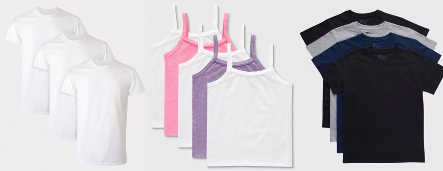 white, multicolor and black hanes tees 